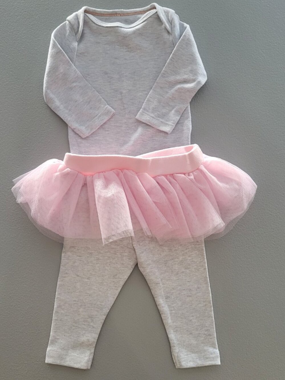 Cloud Island Baby Girl 0-3M Tutu Outfit Pink Skirt Gray Bodysuit